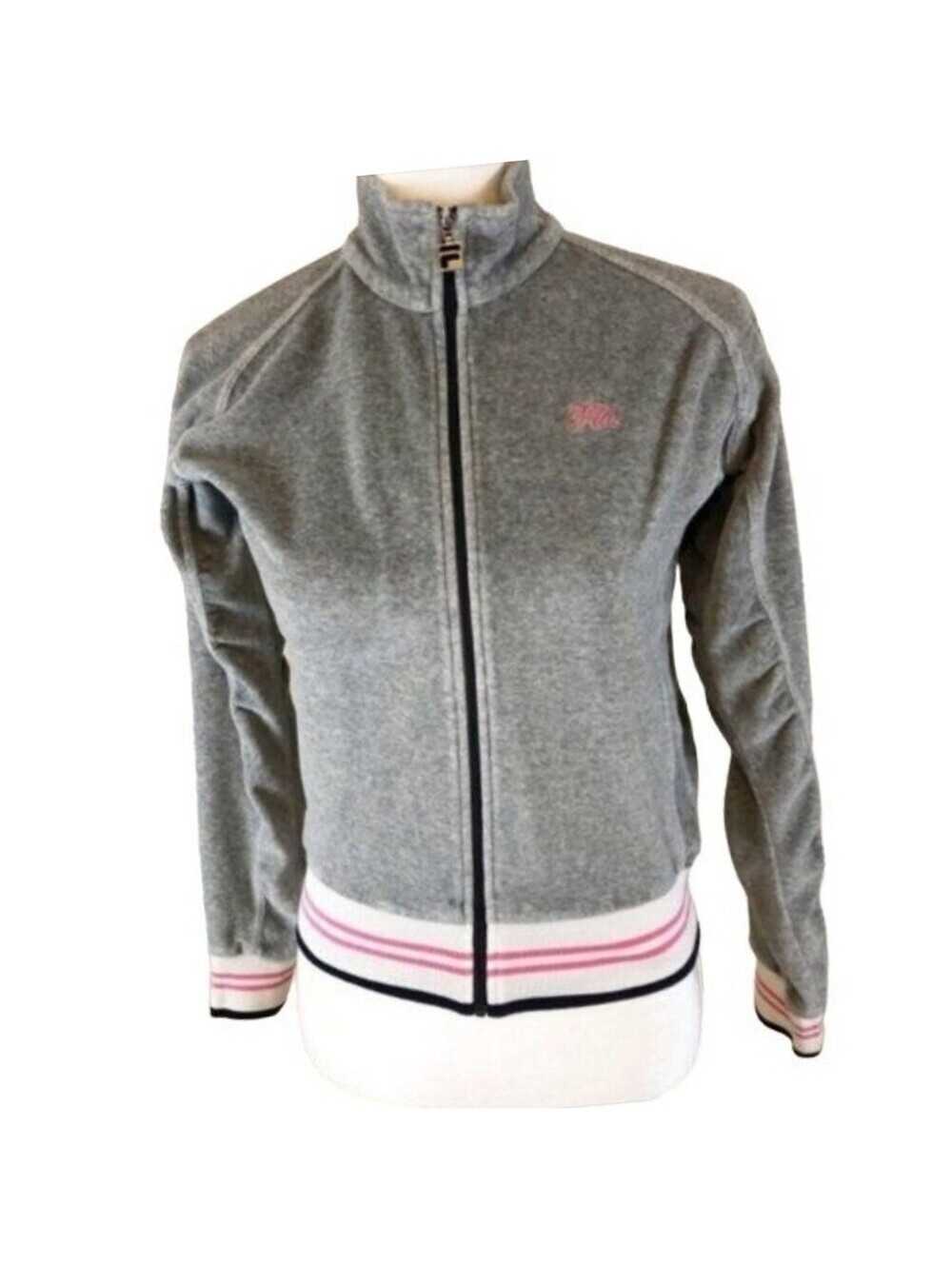 Vintage Fila Velour Track Jacket Gray Pink Rhinestone Crown Lady Fila Size M